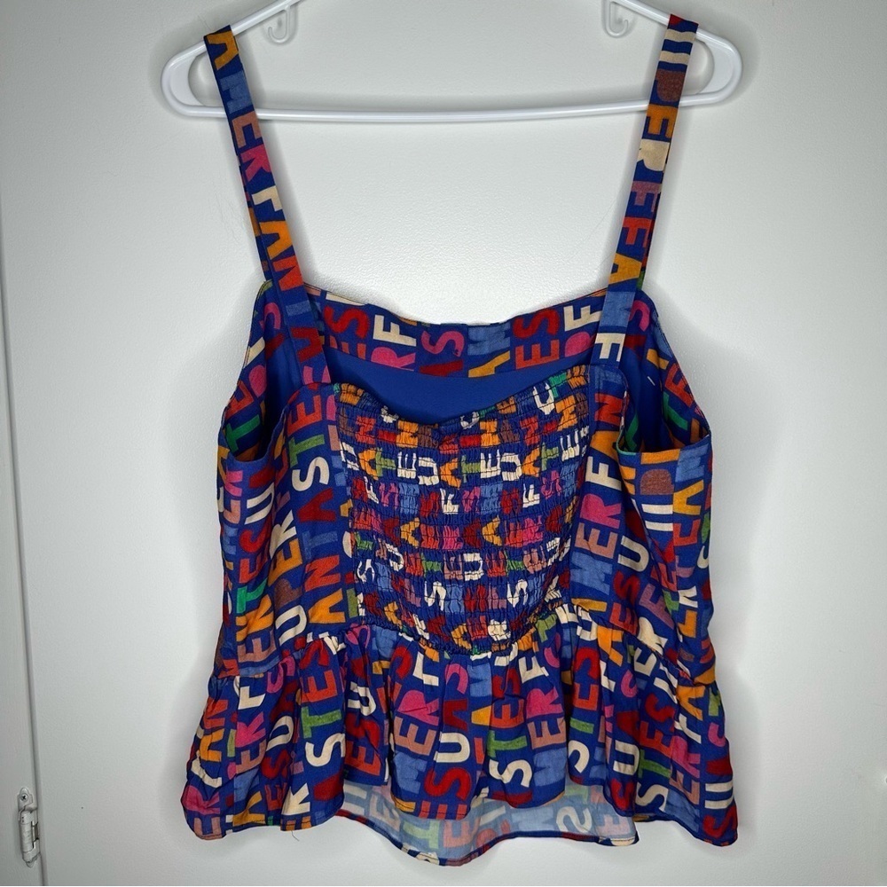 NWT Farm Rio Anthropologie Fantastic Peplum Ruffle Multi Color Tank Top Size XL - Picture 7 of 11